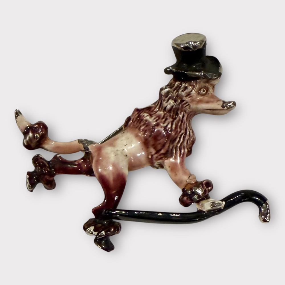 Vintage French Poodle with Top Hat and Cane Pin Brooch